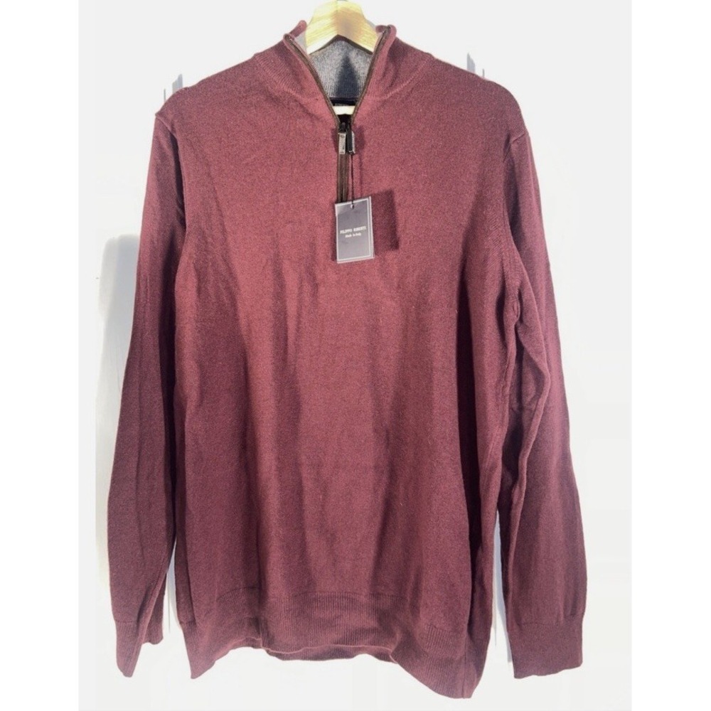Filippo Riberti Men's Cashmere Wool Blend Sweater Large 1/4 Zip Pullover